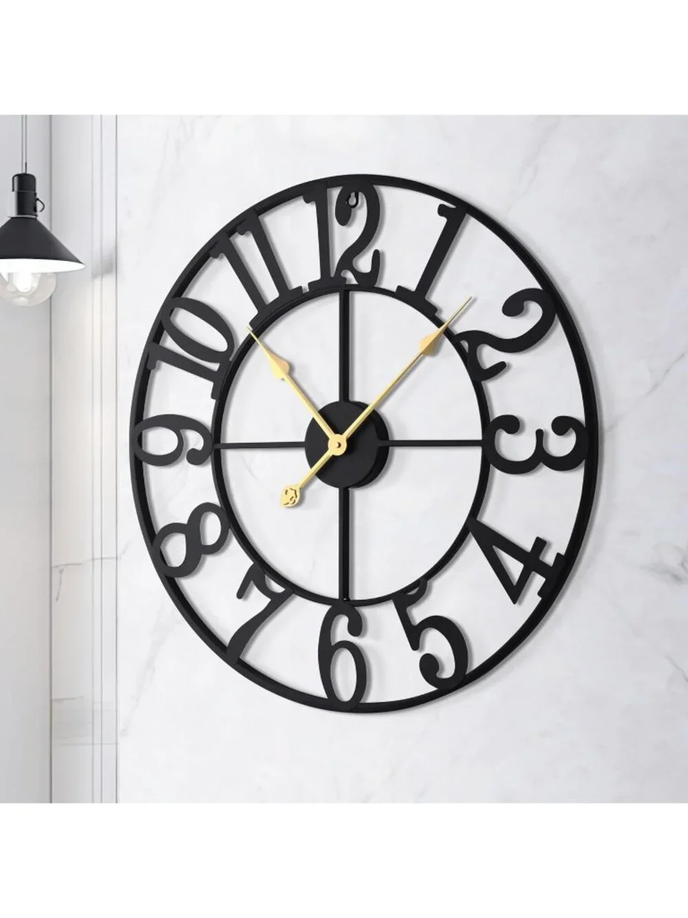 New 16in Large Silent Non-Ticking Black Metal Wall Clock Retro Farmhouse Decor
